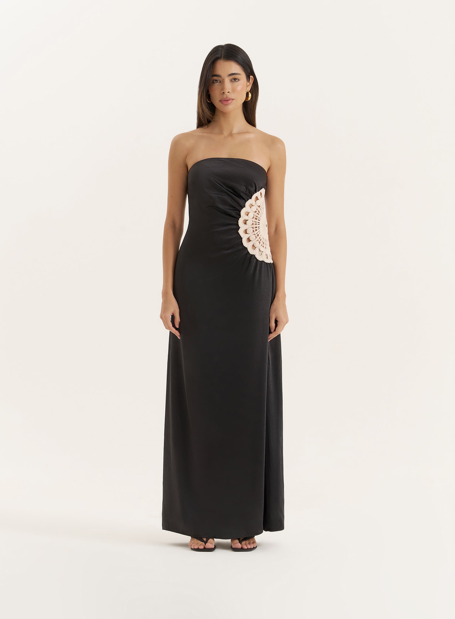 Black Crochet Insert Satin Bandeau Dress